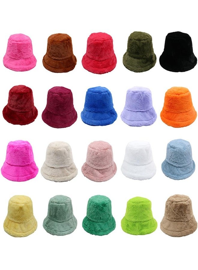 KORADI Womens Winter Bucket Hat Warm Faux Fur Hats Solid Color Wide Brim Caps(Royal Blue - Image 2
